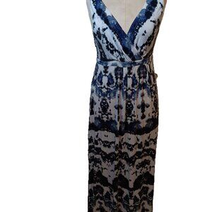 Matty M Black & White Print Halter Maxi Dress Figure Flattering Summer Resort